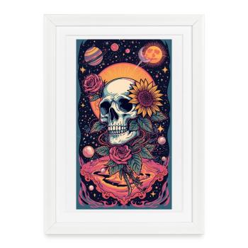 Crâne et Fleur de l’Espace - Affiche encadrée (27 × 37 cm) - blanc - Devant