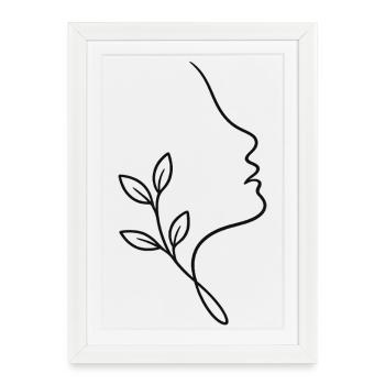 Face linéaire avec feuillage - Affiche encadrée (27 × 37 cm) - blanc - Devant