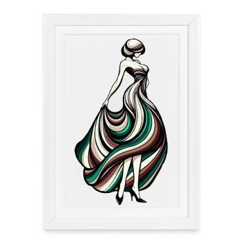 Dames silhouette en robe tourbillonnante - Affiche encadrée (27 × 37 cm) - blanc - Devant