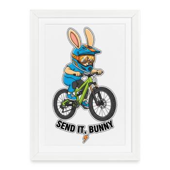 Send It Bunny Mountain Bike Rider - Framed poster (27 × 37 cm) - white - Front