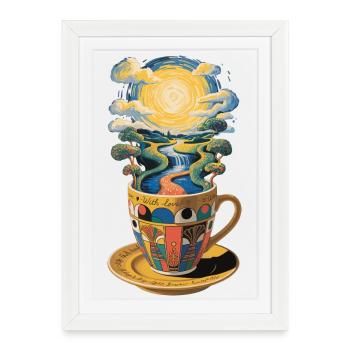 Coffee Art with Cup Artistic Cups Motif - Framed poster (27 × 37 cm) - white - Front