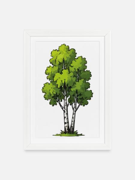 Birkenwald Illustration - Gerahmtes Poster (27 × 37 cm) - Weiß