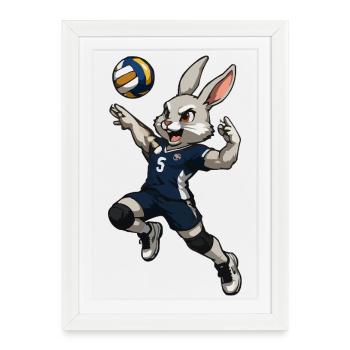 Handball Rabbit - Affiche encadrée (27 × 37 cm) - blanc - Devant