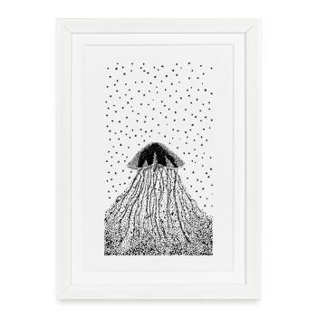 Méduse Minimaliste Noir et Blanc - Affiche encadrée (27 × 37 cm) - blanc - Devant