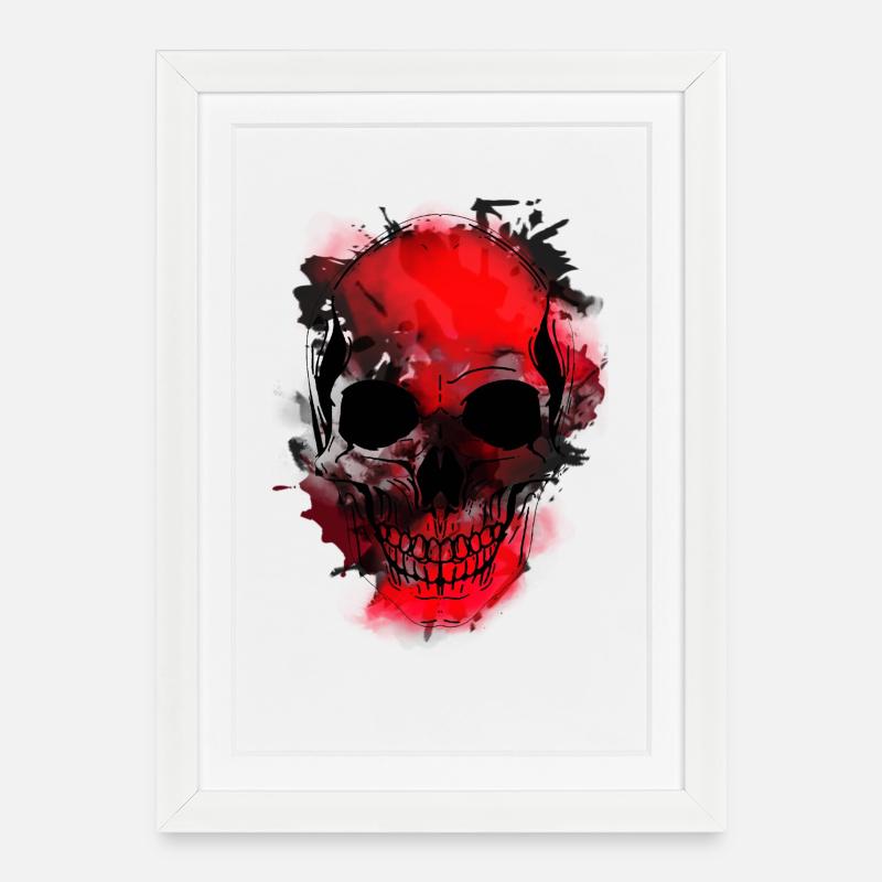 Rotes Schädel-Splash Artwork - Gerahmtes Poster (27 × 37 cm) - Weiß