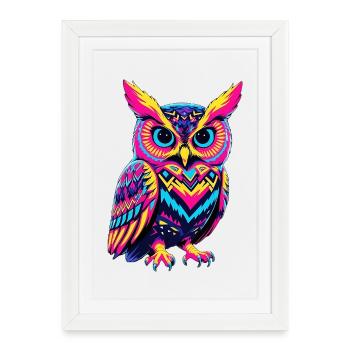Neon Owl Motif for Trendy Clothing - Framed poster (27 × 37 cm) - white - Front