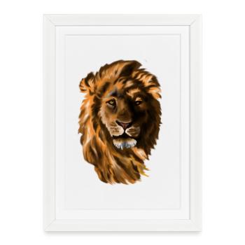Portrait de lion au pinceau chaud - Affiche encadrée (27 × 37 cm) - blanc - Devant