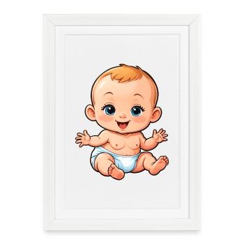 Bébé de dessin animé mignon et heureux - Affiche encadrée (27 × 37 cm) - blanc - Devant