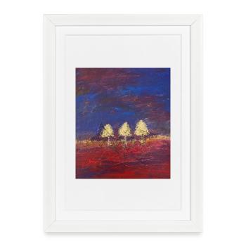 Trois arbres au coucher du soleil - Affiche encadrée (27 × 37 cm) - blanc - Devant