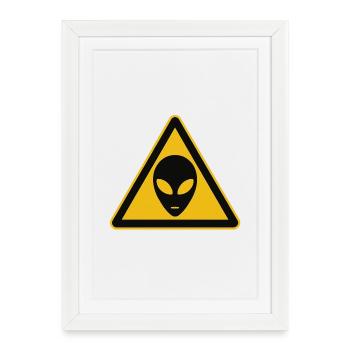 Warning sign alien motif - Framed poster (27 × 37 cm) - white - Front