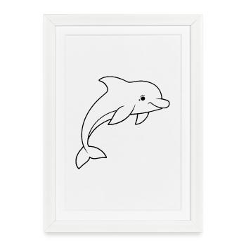 Minimalistic Dolphin - Framed poster (27 × 37 cm) - white - Front