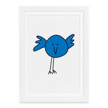 Visage d’oiseau ludique avec accent bleu - Affiche encadrée (27 × 37 cm) - blanc - Devant