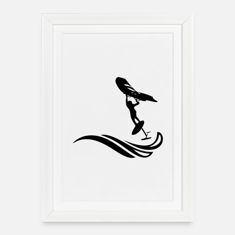 Wingfoiler auf Welle - Gerahmtes Poster (27 × 37 cm) - Weiß