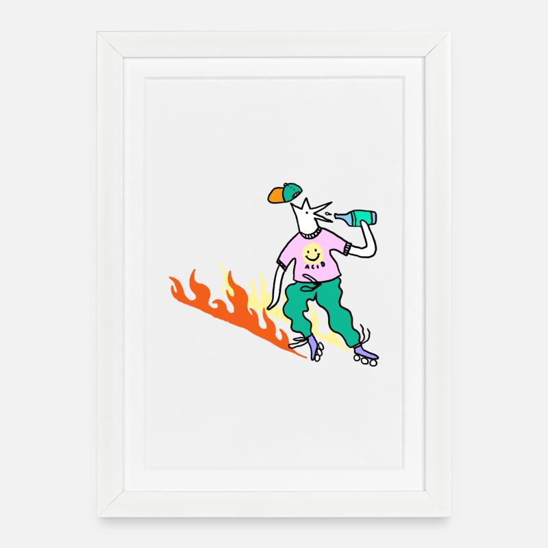 Roller_Skater_on_fire - Affiche encadrée (27 × 37 cm) - blanc
