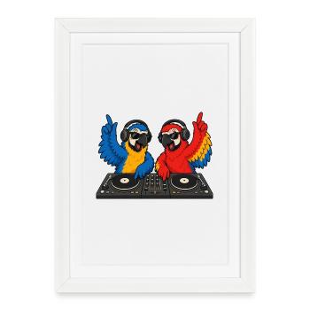 Parrots DJ Duo - Affiche encadrée (27 × 37 cm) - blanc - Devant