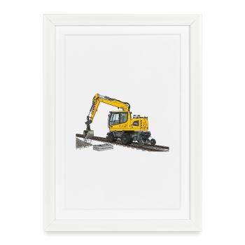 Road-rail excavator Excavator track construction - Framed poster (27 × 37 cm) - white - Front