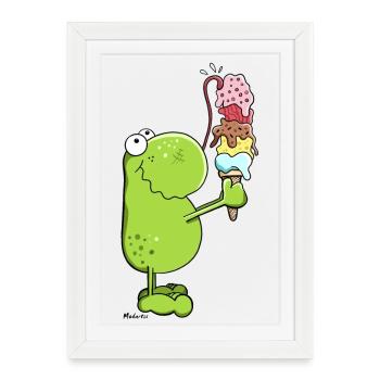 Grenouille avec glace - Affiche encadrée (27 × 37 cm) - blanc - Devant