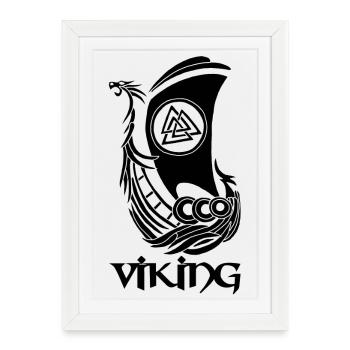 Viking symbol of a black drakkar - Framed poster (27 × 37 cm) - white - Front