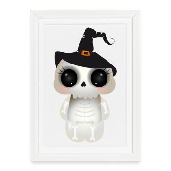 cute skull with black witch hat - Framed poster (27 × 37 cm) - white - Front