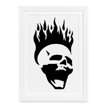 Crâne hurlant enflammé (noir) - Affiche encadrée (27 × 37 cm) - blanc - Devant