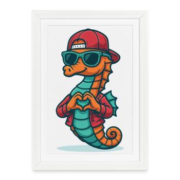 Cœur Cavalier Hippocampe - Affiche encadrée (27 × 37 cm) - blanc - Devant
