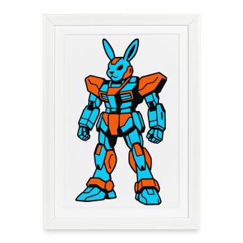 Robo Rabbit bleu orangé - Affiche encadrée (27 × 37 cm) - blanc - Devant