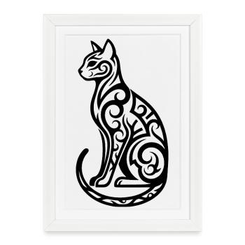 Cool Cat - Design minimaliste pour chat - Affiche encadrée (27 × 37 cm) - blanc - Devant
