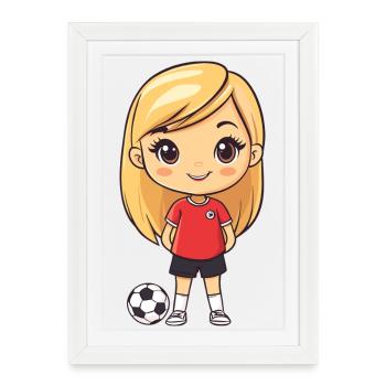 Fille baby-foot avec ballon - Affiche encadrée (27 × 37 cm) - blanc - Devant