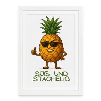 Ananas avec style : suspect et piquant - Affiche encadrée (27 × 37 cm) - blanc - Devant