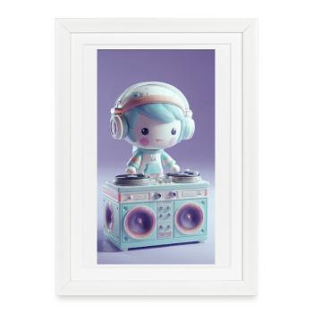 Pastel DJ Doll at Turntable - Framed poster (27 × 37 cm) - white - Front