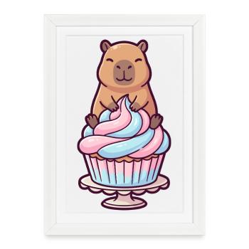 Capybara on cupcake cake sweet motif - Framed poster (27 × 37 cm) - white - Front