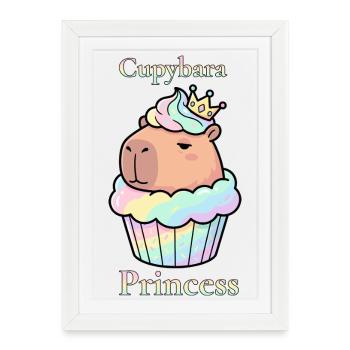 Cupcake Princesse Capybara avec couronne - Affiche encadrée (27 × 37 cm) - blanc - Devant