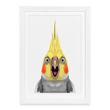 Estampe pop expressive de calopsitte - Affiche encadrée (27 × 37 cm) - blanc - Devant