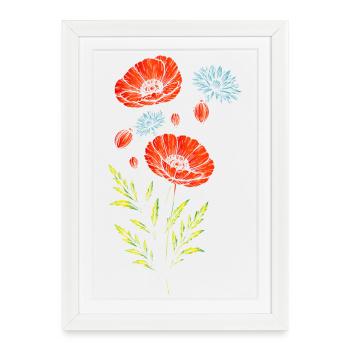 Style fleur vintage de coquelicot et bleuet - Affiche encadrée (27 × 37 cm) - blanc - Devant