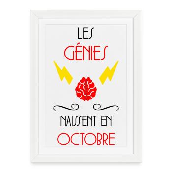 les génies naissent en Octobre - Anniversaire - Affiche encadrée (27 × 37 cm) - blanc - Devant