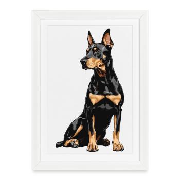 Doberman Portrait - Affiche encadrée (27 × 37 cm) - blanc - Devant