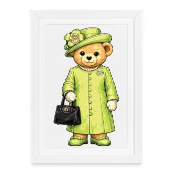 Design de l’ours en peluche royal | Petit ours en peluche vintage mignon - Affiche encadrée (27 × 37 cm) - blanc - Devant