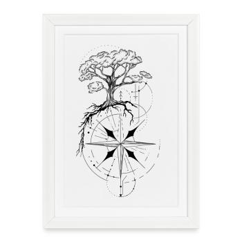 Arbre de vie géométrique rose des vents - Affiche encadrée (27 × 37 cm) - blanc - Devant