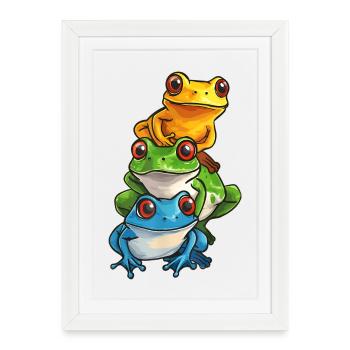 Stacked Frogs Cartoon Design - Framed poster (27 × 37 cm) - white - Front