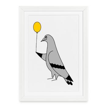 Pigeon with Balloon – Urban Minimal Art - Framed poster (27 × 37 cm) - white - Front