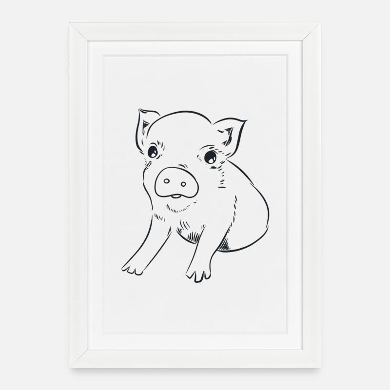 Ferkel, Grafik schwarz-weiss - Gerahmtes Poster (27 × 37 cm) - Weiß