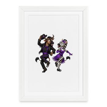 Wildebeest and zebra in glamorous tap dancing - Framed poster (27 × 37 cm) - white - Front
