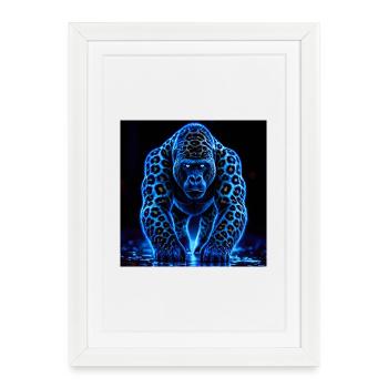 Neon Emperor Gorilla with Leopard Pattern - Framed poster (27 × 37 cm) - white - Front