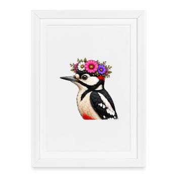 Pic avec décoration florale - Affiche encadrée (27 × 37 cm) - blanc - Devant