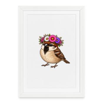 Bird with floral decoration - Framed poster (27 × 37 cm) - white - Front
