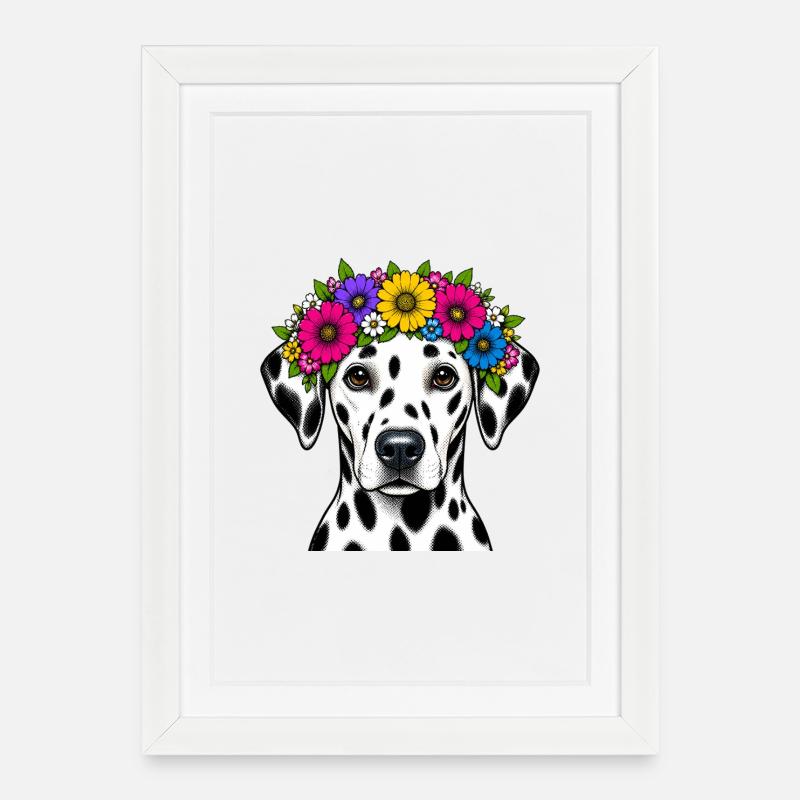 Dalmatian with Flower Crown - Framed poster (27 × 37 cm) - white