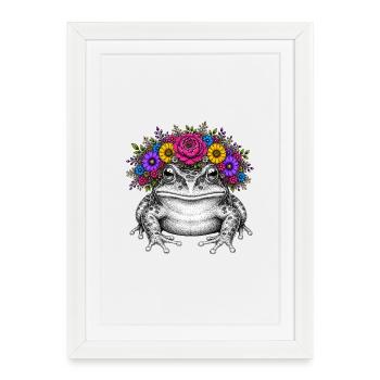 Frog with flower corolla - Framed poster (27 × 37 cm) - white - Front