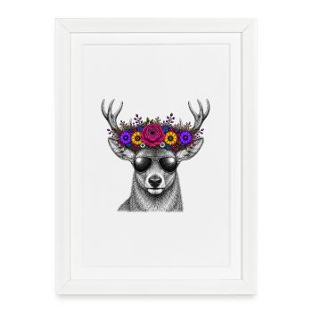 Deer with flower crown and sunglasses - Framed poster (27 × 37 cm) - white - Front