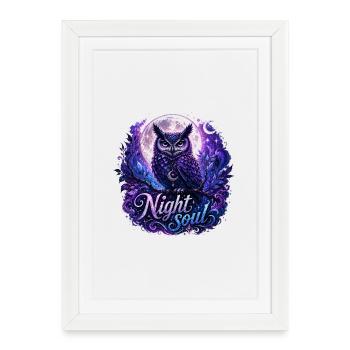 Hibou Nuit des Âmes Étoilées - Affiche encadrée (27 × 37 cm) - blanc - Devant