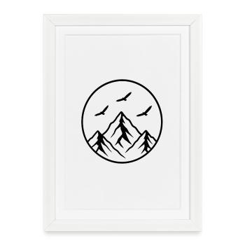 Sommet de la silhouette de Circle Mountain avec des oiseaux - Affiche encadrée (27 × 37 cm) - blanc - Devant